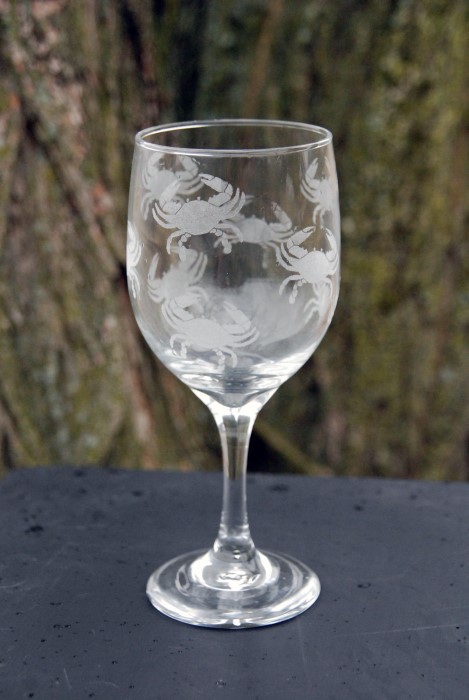 Crab Etched Pattern / Stemless Wine Glass